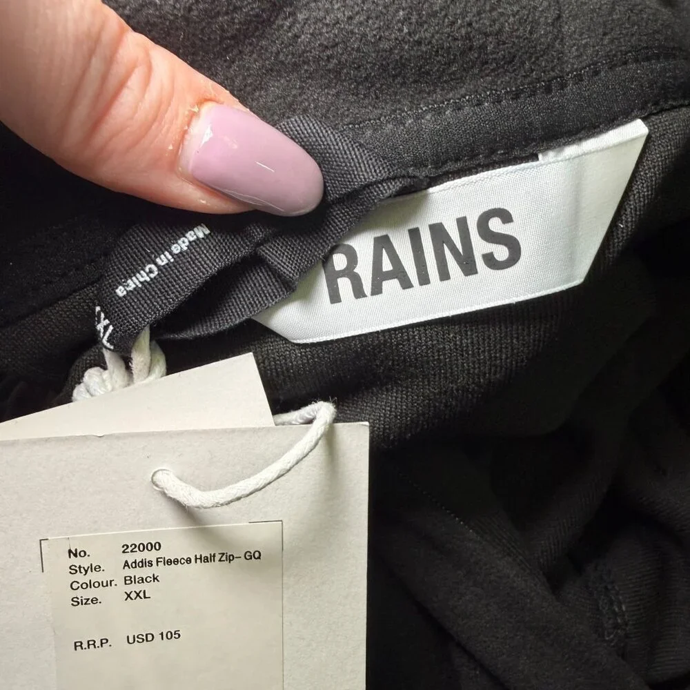 Rains Addis Fleece Half Zip Black XXL Unisex Lightweight Pullover